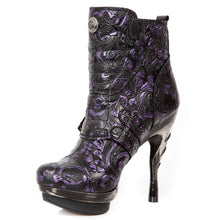 Load image into Gallery viewer, New Rock Schuhe Damen- Stiefelette Boots Absatzschuhe Gothic M-Punk Schnallen Punk Lila Echtleder