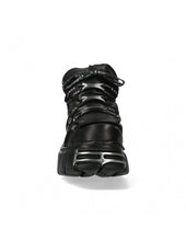 Lade das Bild in den Galerie-Viewer, New Rock Plateau Ankle Boots Metallic M-106LACE-S1 Schwarz