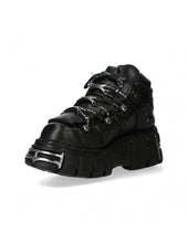 Lade das Bild in den Galerie-Viewer, New Rock Plateau Ankle Boots Metallic M-106LACE-S1 Schwarz