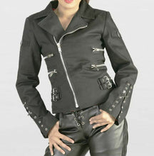 Lade das Bild in den Galerie-Viewer, Gothic Biker Rock Damen Jacke Schwarz Black Wolle Größe S -M-L-XL