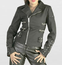 Lade das Bild in den Galerie-Viewer, Gothic Biker Rock Damen Jacke Schwarz Black Wolle Größe S -M-L-XL
