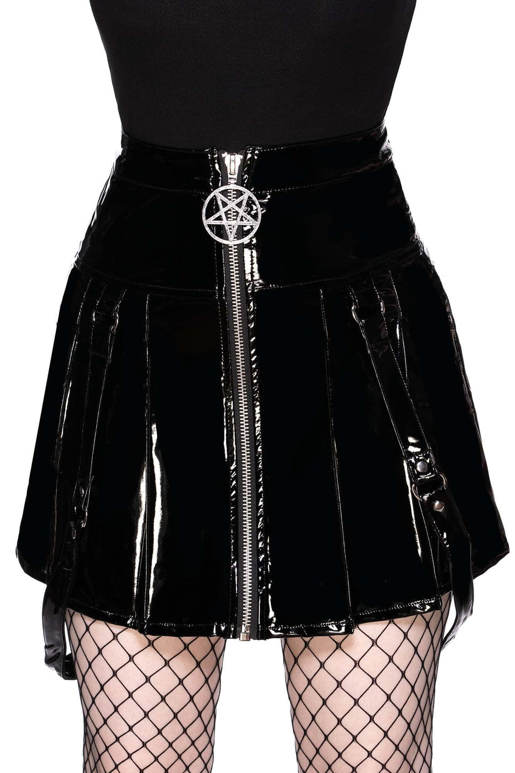 KILLSTAR Furious Gloss Pleated Skirt Mini Rock Lackoptik