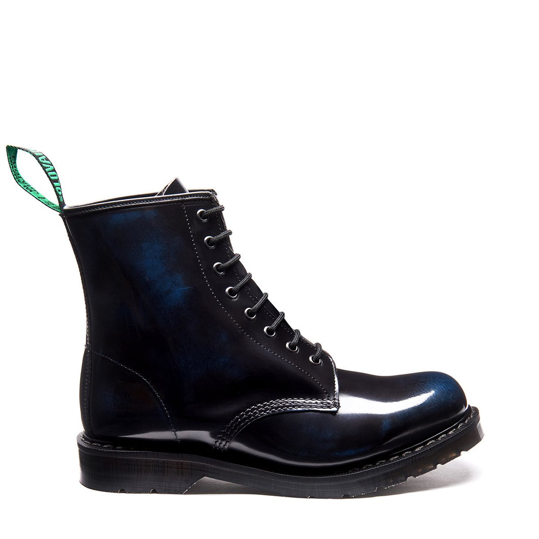 Solovair Schuhe Shoes Derby Boots Stiefel 8-Loch Leder Navy Rub-Off Blau Made in England