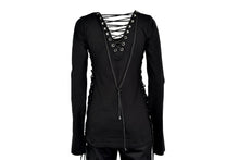 Lade das Bild in den Galerie-Viewer, Damen Gothic Girl- Longsleeve Pullover Daumenlöchern Schnürung Schwarz