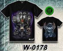 Load image into Gallery viewer, WILD - Glow in the Dark T-Shirt Biker Wolf W-0178
