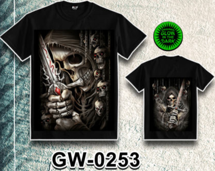 WILD - Glow in the Dark T-Shirt Totenkopf Skull Schwert GW-0253