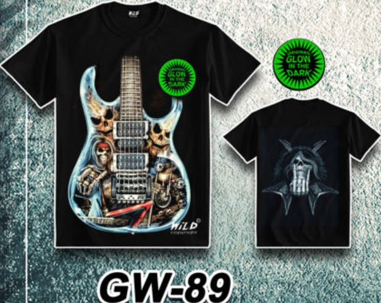 WILD - Glow in the Dark T-Shirt Totenkopf Skull Gitarre GW-89