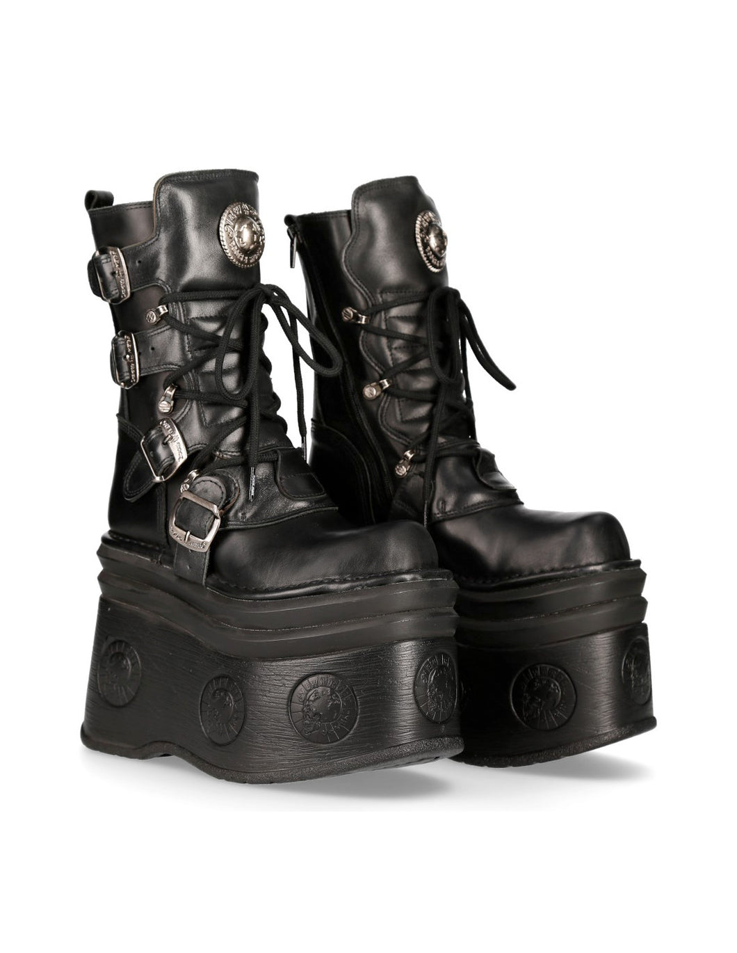 New Rock Boots Schuhe Plateau Schwarz Echtleder M-373-C105 Made in Spain