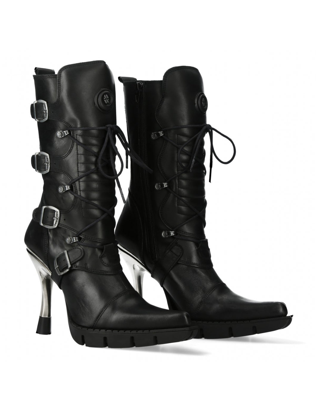 New Rock M-TR003-S1 Platform Genuine Leather Boots Black