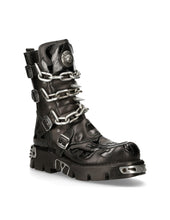 Lade das Bild in den Galerie-Viewer, New Rock Schuhe Shoes Boots Stiefel M.727-S5 Bikerstiefel Gothic Echtleder Totenkopf Skull mit Ketten
