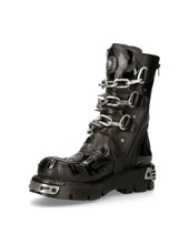 Lade das Bild in den Galerie-Viewer, New Rock Schuhe Shoes Boots Stiefel M.727-S1 Bikerstiefel Gothic Echtleder Totenkopf Skull mit Ketten
