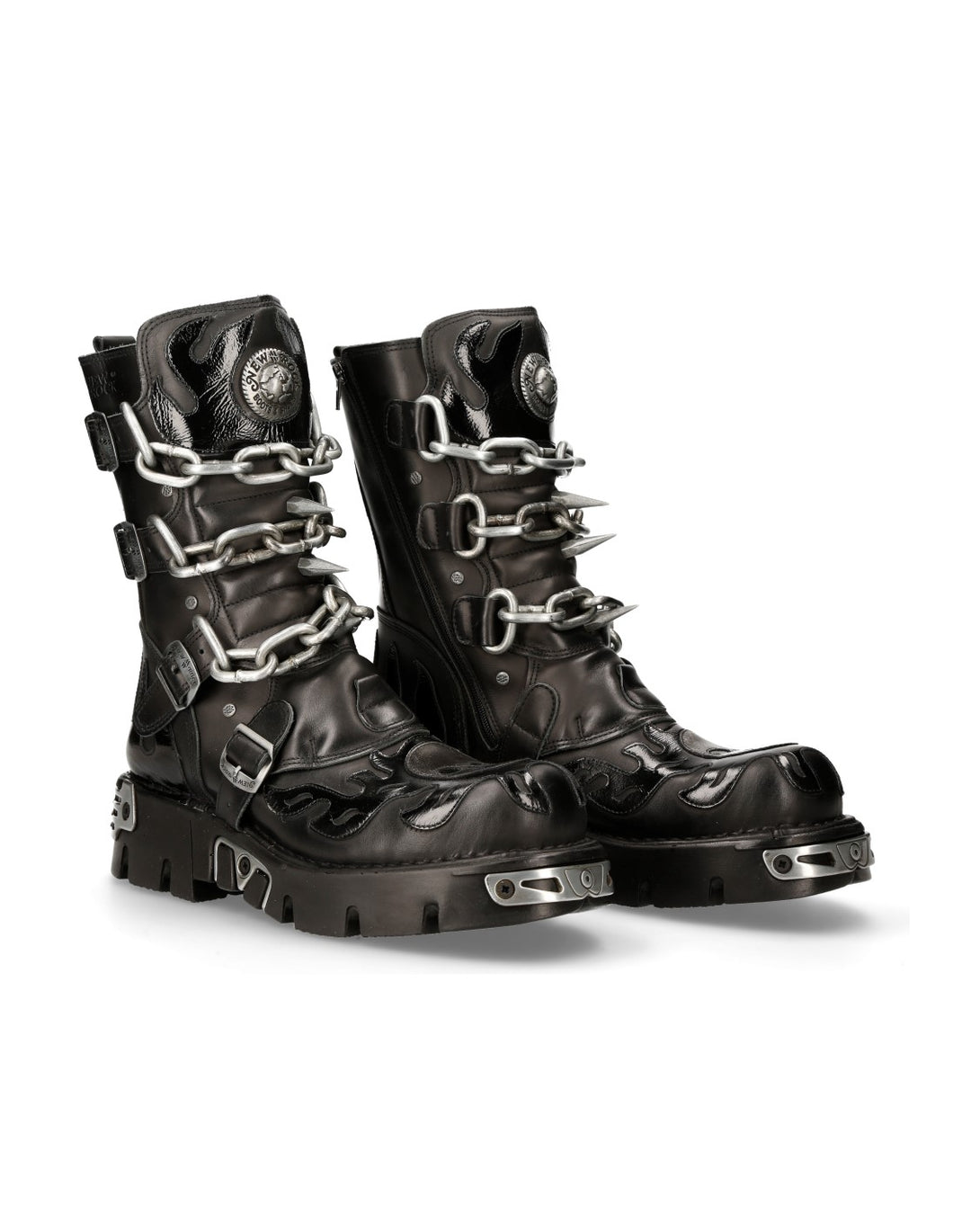 New Rock Schuhe Shoes Boots Stiefel M.727-S1 Bikerstiefel Gothic Echtleder Totenkopf Skull mit Ketten