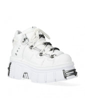 Lade das Bild in den Galerie-Viewer, New Rock Plateau Ankle Boots Metallic Tower M-106-S121 Blanco Weiß Echtleder
