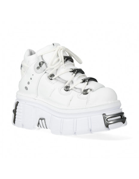 New Rock Plateau Ankle Boots Metallic Tower M-106-S121 Blanco Weiß Echtleder