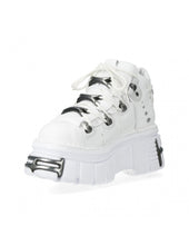 Lade das Bild in den Galerie-Viewer, New Rock Plateau Ankle Boots Metallic Tower M-106-S121 Blanco Weiß Echtleder
