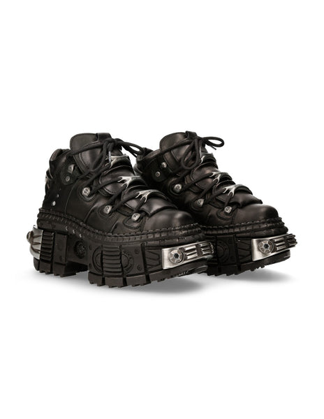 New Rock Plateau Ankle Boots Metallic M-WALL106-S10 mit Panzersohle Schwarz