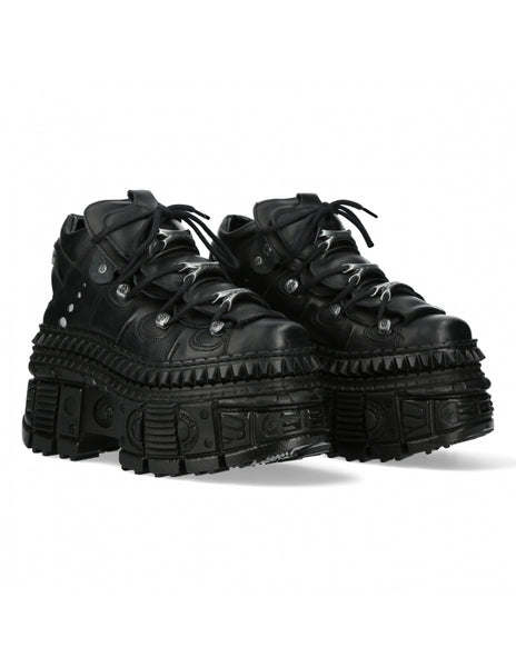 New Rock Plateau Ankle Boots Metallic M-WALL106-S9 mit Panzersohle Schwarz