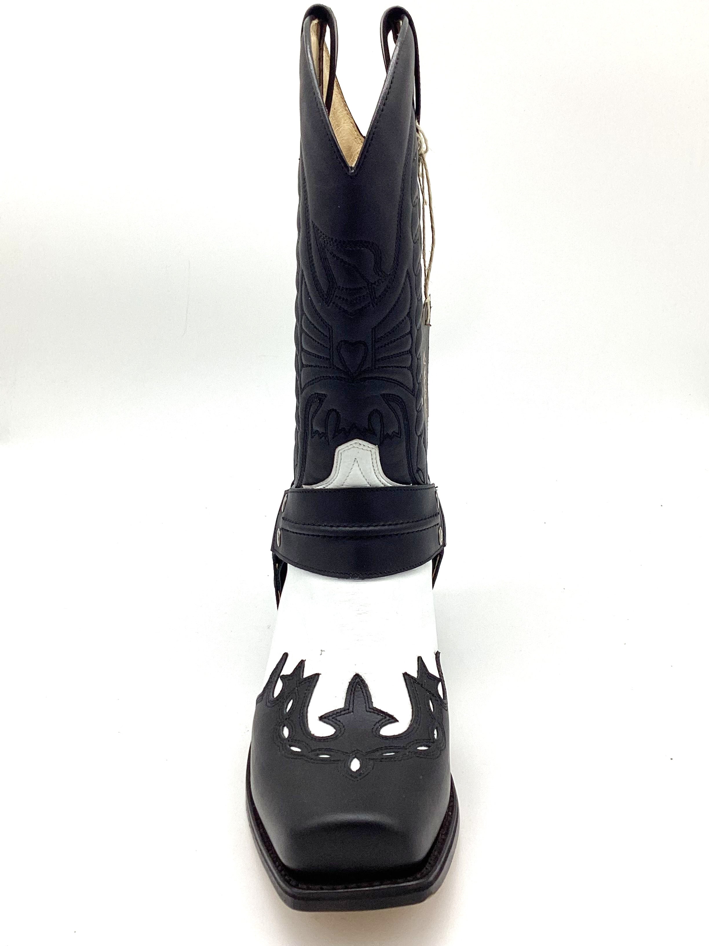 Sendra Boots Boots White/Black Real Leather Cowboy Biker Boots Exclusive & Limited