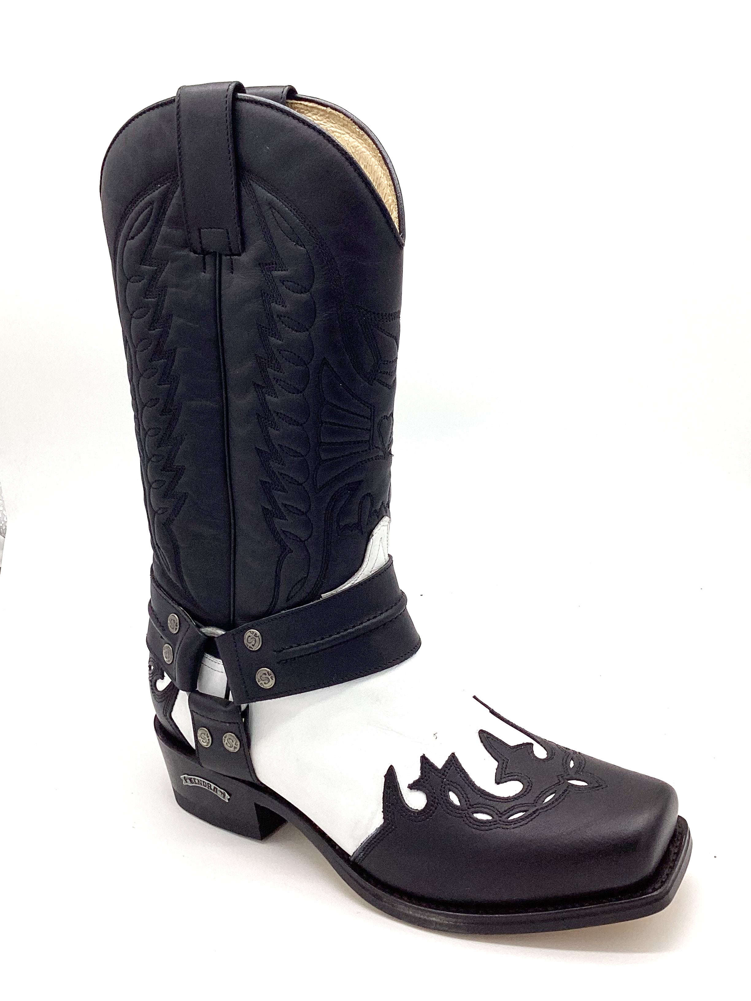 Sendra Boots Boots White/Black Real Leather Cowboy Biker Boots Exclusive & Limited
