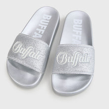 Load image into Gallery viewer, Buffalo RIO SLIDE - Metallic Silver Allover Glitzer 60s Vegan

