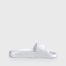 Load image into Gallery viewer, Buffalo RIO SLIDE - Metallic Silver Allover Glitzer 60s Vegan

