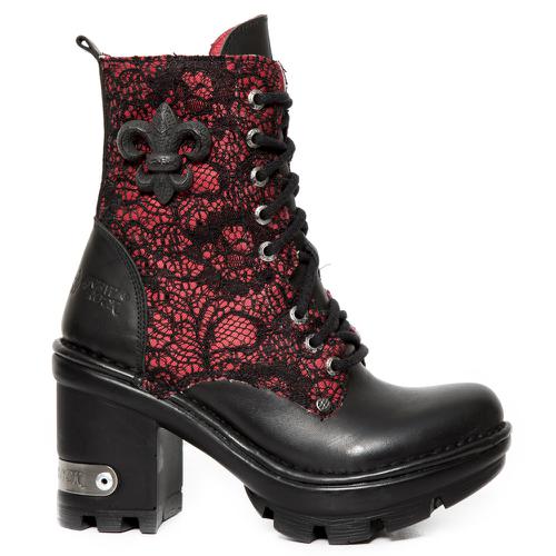 New Rock M-NEOTYRE07T-S4 Platform Genuine Leather Lace Boots Red Black
