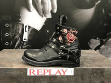 Load image into Gallery viewer, Replay Damenschuhe Schuhe Stiefelette Boots Schwarz Covet Blumenstickerei Nieten
