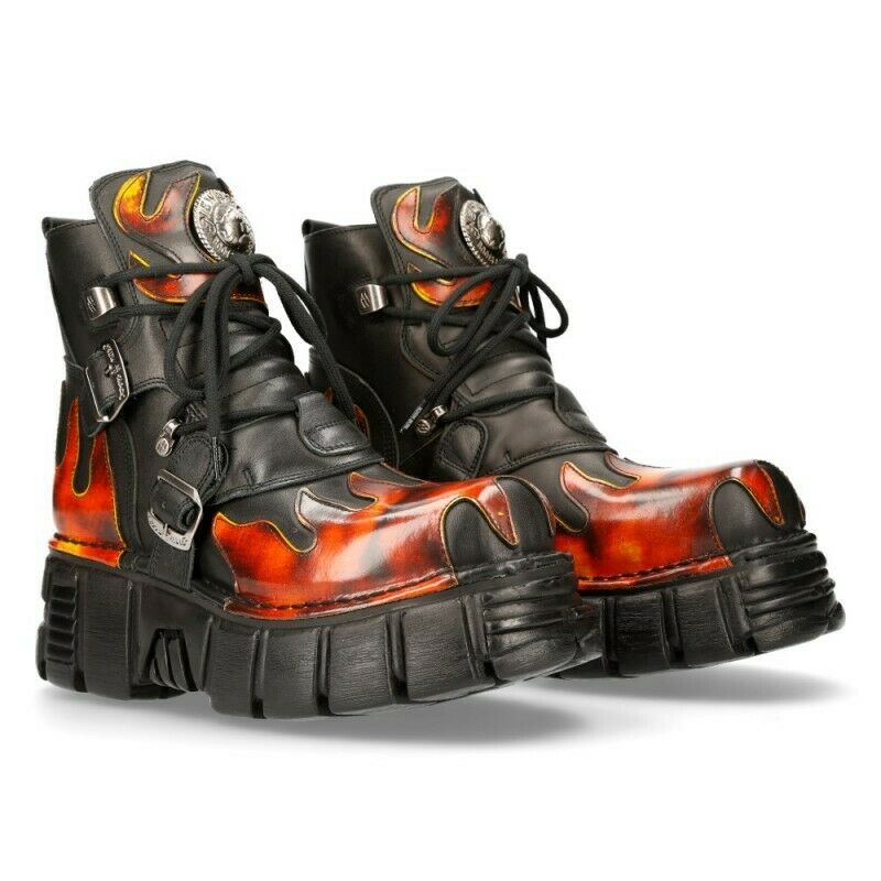 New Rock Boots Stiefel Schuhe Gothic Biker Flammen M.288 Reactor Metallic NEU