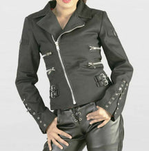 Load image into Gallery viewer, Gothic Biker Rock Women&#39;s Jacket Black Black Wool Size S -M-L-XL
