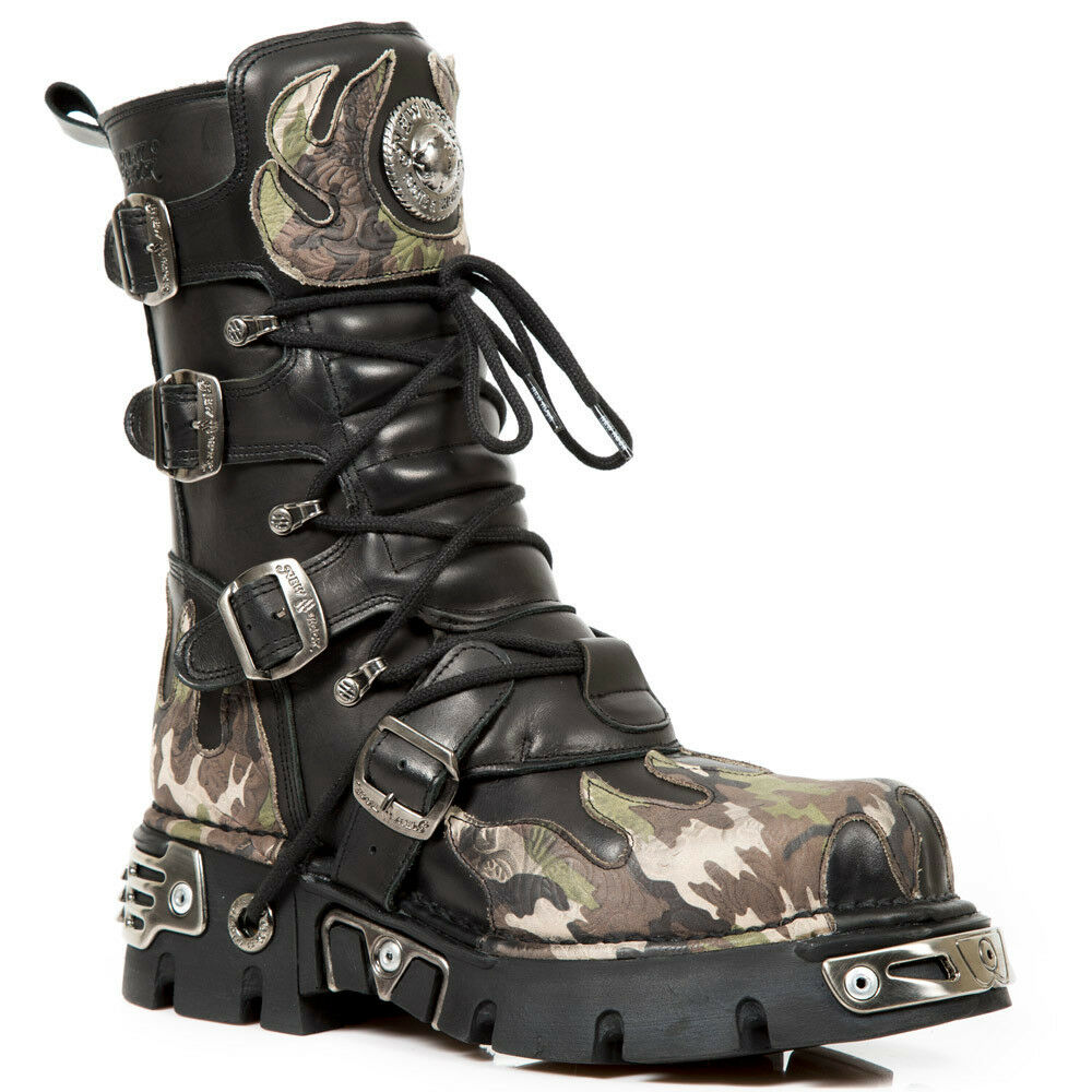 New Rock Schuhe Gothic Stiefel Boots Leder M.591-S15 Camouflage Flamme