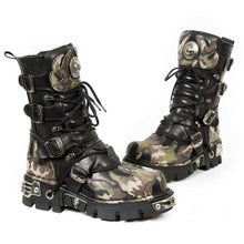 Load image into Gallery viewer, New Rock Shoes Gothic Boots Boots Leather M.591-S15 Camouflage Flame
