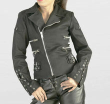 Lade das Bild in den Galerie-Viewer, Gothic Biker Rock Damen Jacke Schwarz Black Wolle Größe S -M-L-XL
