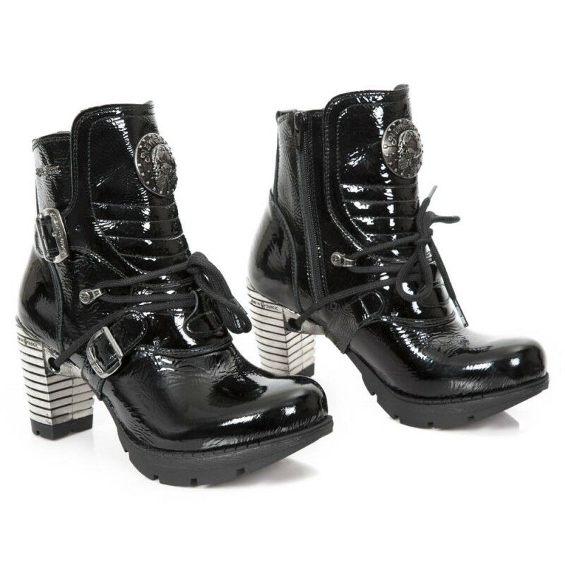 New Rock Schuhe Damen- Stiefelette Stiefel Absatz Boots Gothic M.TR061 Lackleder