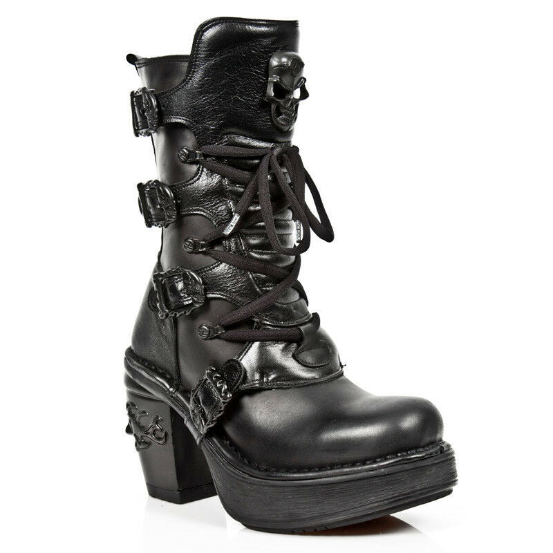 New Rock Schuhe Damen- Stiefel Absatz Boots Gothic Black Mono