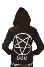 Load image into Gallery viewer, Women&#39;s hooded jacket PENTAGRAM Gothic Black Metal 666 with lettering DARK
