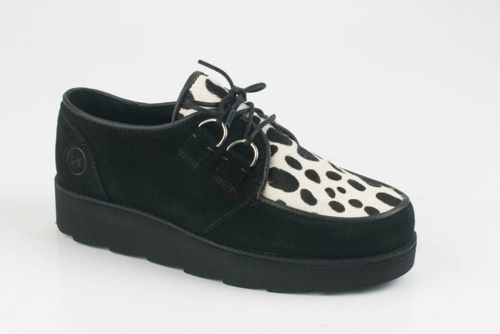 Bronx Damenschuhe Creepers Shoes Boots Schwarz Dalmatiner Look Echtleder NEU