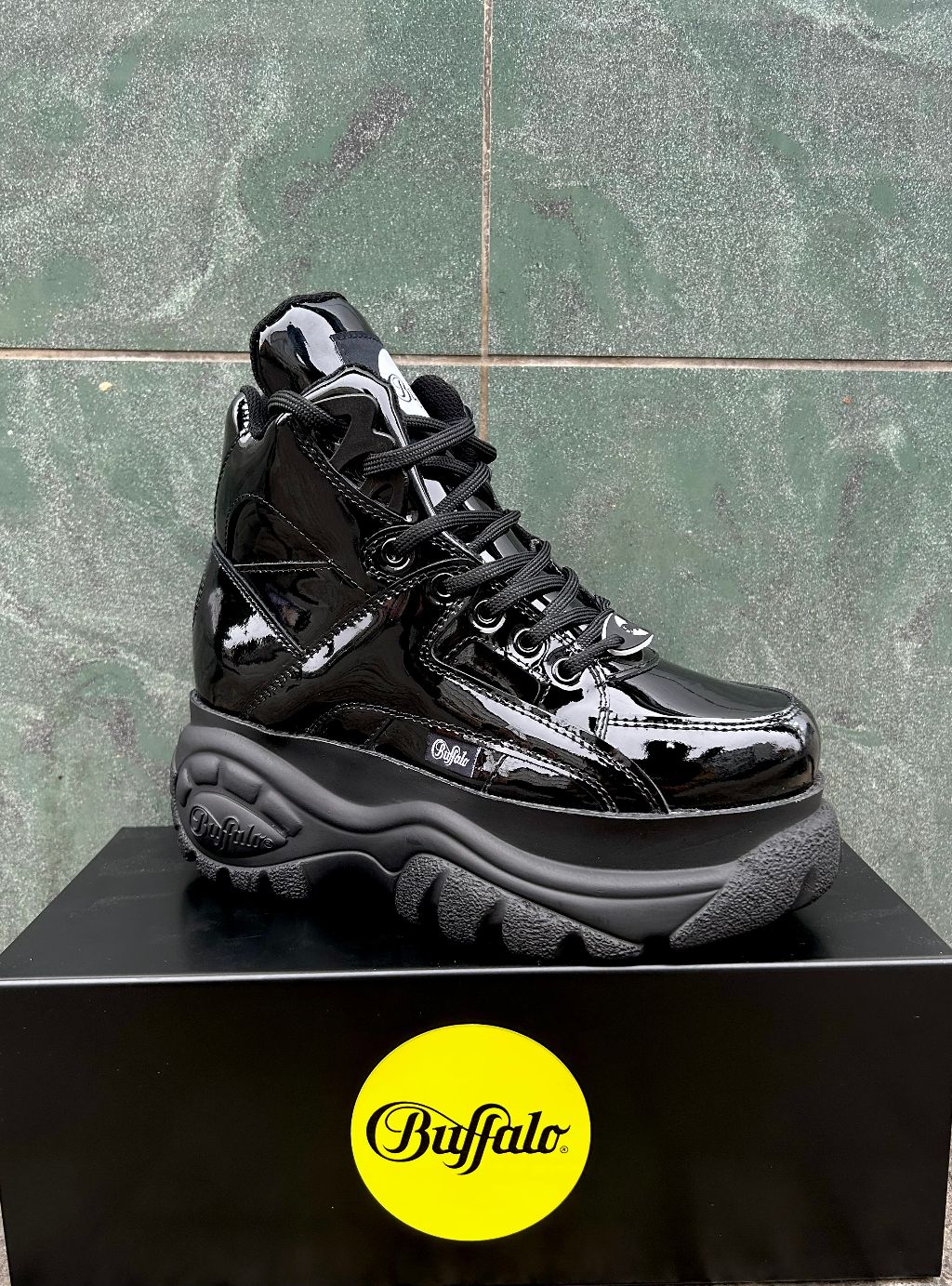 Buffalo Classic 1340-14 2.0 Black Patent Black Patent Shiny Boots Shoes Platform Shoes 90s (Limited by ModeRockCenter)