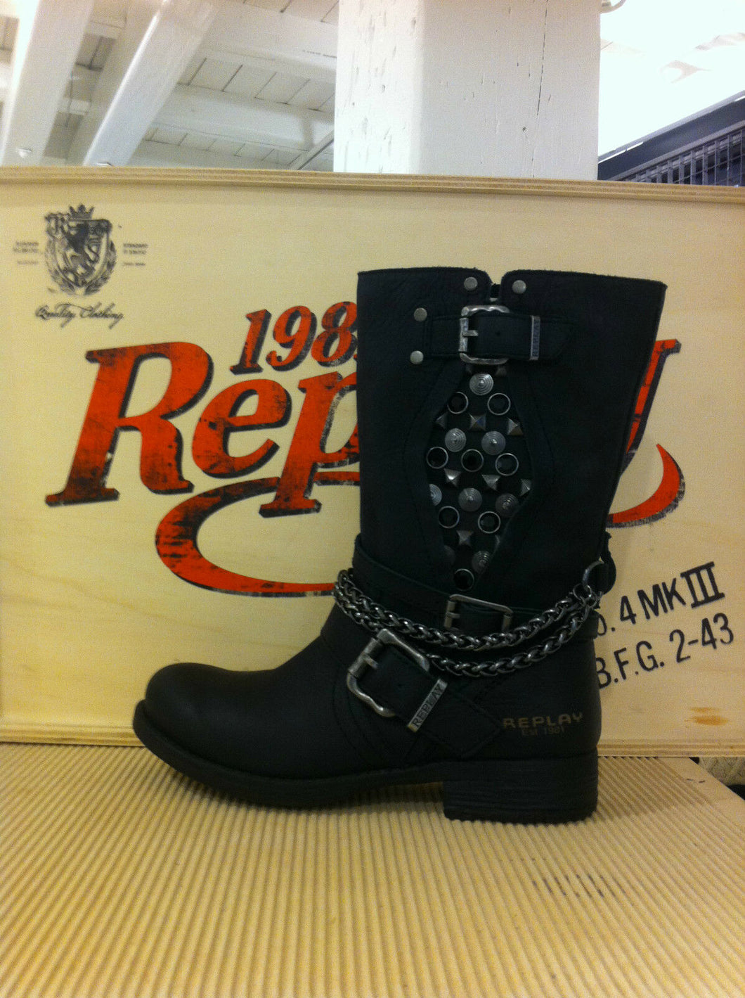 Replay Damenschuhe Schuhe Stiefel Boots Schwarz Nieten