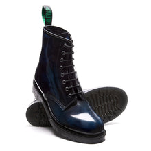 Lade das Bild in den Galerie-Viewer, Solovair Schuhe Shoes Derby Boots Stiefel 8-Loch Leder Navy Rub-Off Blau Made in England
