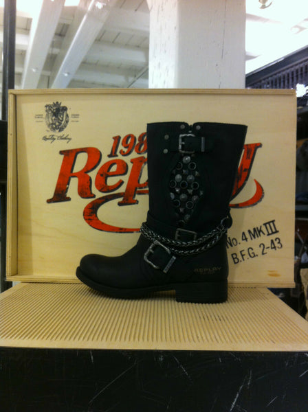 Replay Damenschuhe Schuhe Stiefel Boots Schwarz Nieten