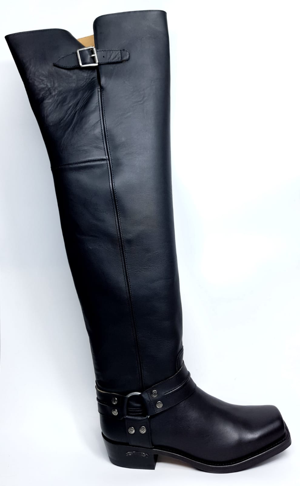 NEWROCK 373-S33 Damen Wadenstiefel – 100% Echtleder, Goth Punk Style, Mit Silbernem Metal-Absatz