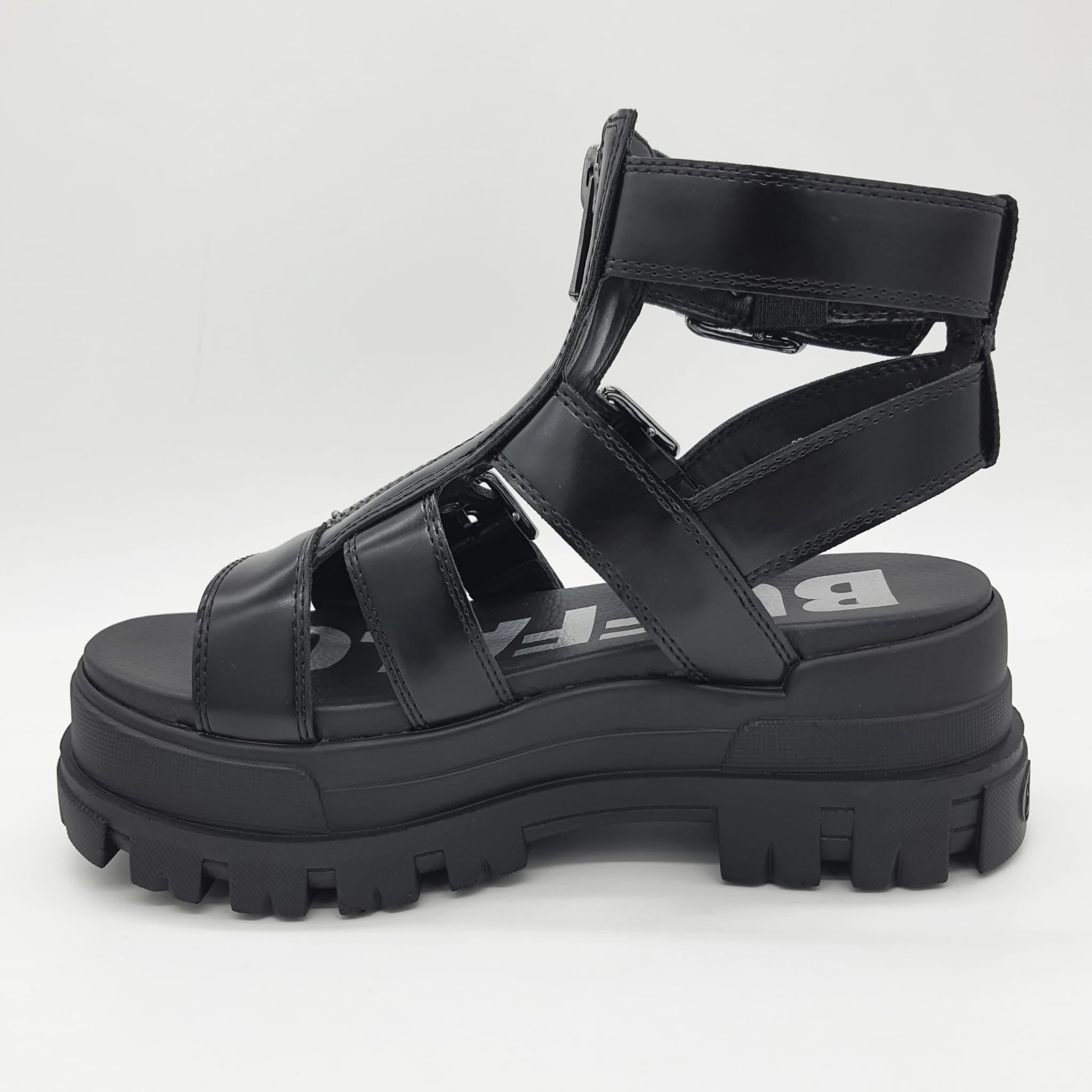 Buffalo Aspha GLD Zip platform sandal VEGAN black