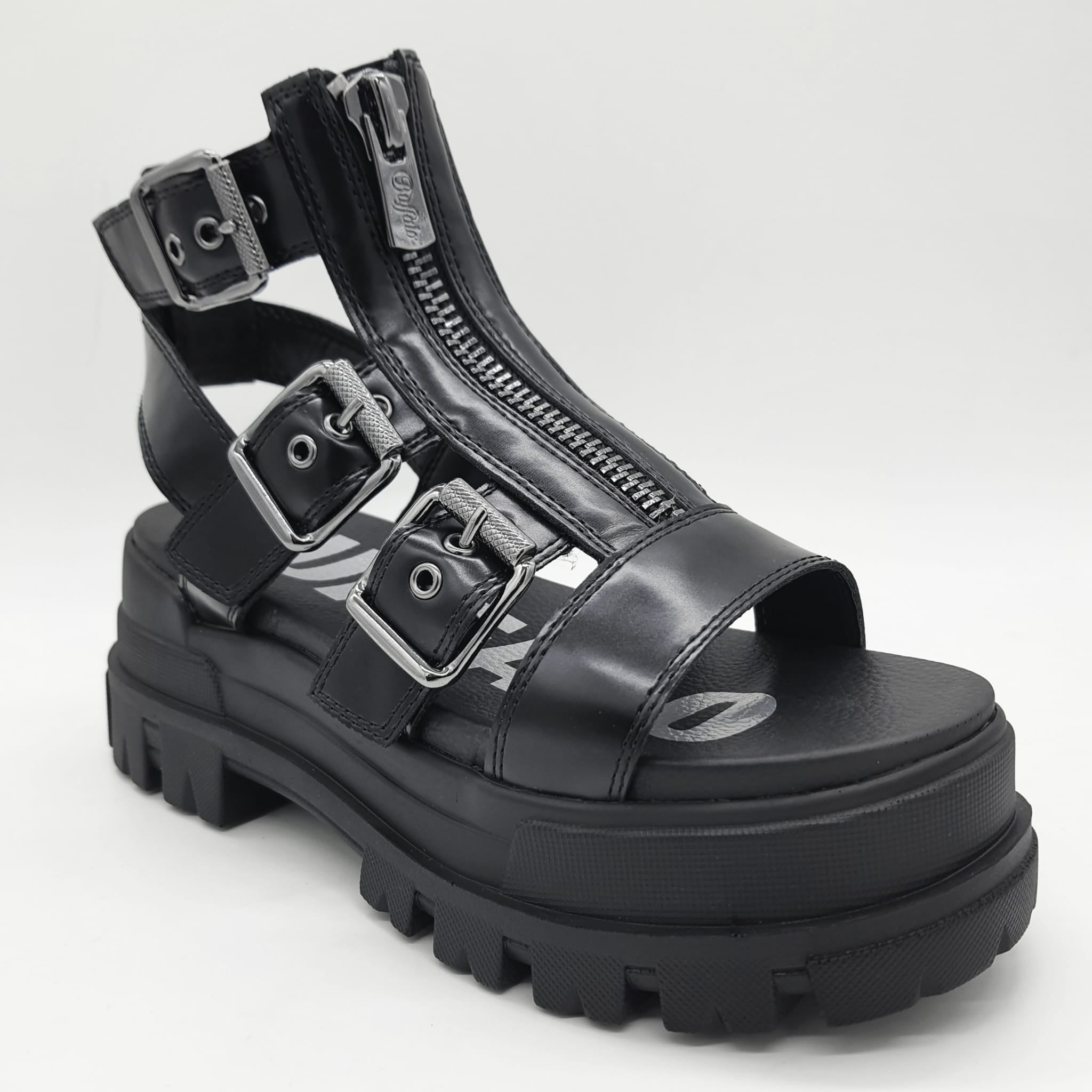 Buffalo Aspha GLD Zip platform sandal VEGAN black