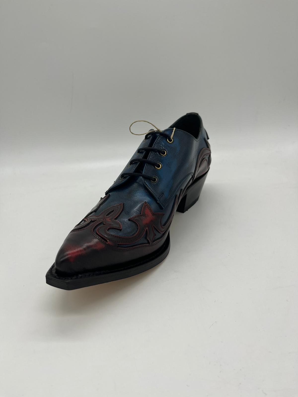 Sendra Boots Stiefel 10066 Rot Blau Echtleder Western Schnürschuh Exklusiv & Limitiert