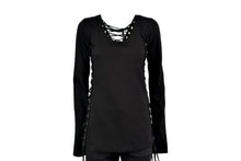 Load image into Gallery viewer, Women&#39;s Gothic Girl Long Sleeve Pullover Thumb Holes Lacing Black
