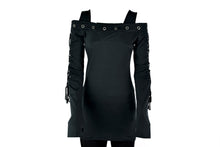 Load image into Gallery viewer, Women&#39;s Gothic Punk Shirt Dress Long Sleeve Top Black D-Rings NEW&amp;OVP
