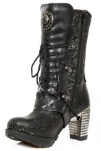 Load image into Gallery viewer, New Rock M-TR003-S8 Platform Genuine Leather Brocade Boots Black
