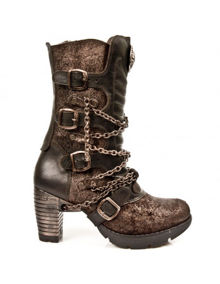 New Rock Trail TR008-C1 Steampunk Leder Boots Braun Bronze